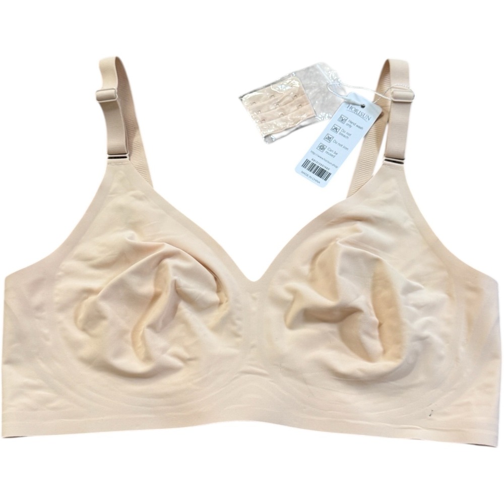 HORISUN‎ XXL Bra Beige Wireless Comfort Everyday Plus Size New